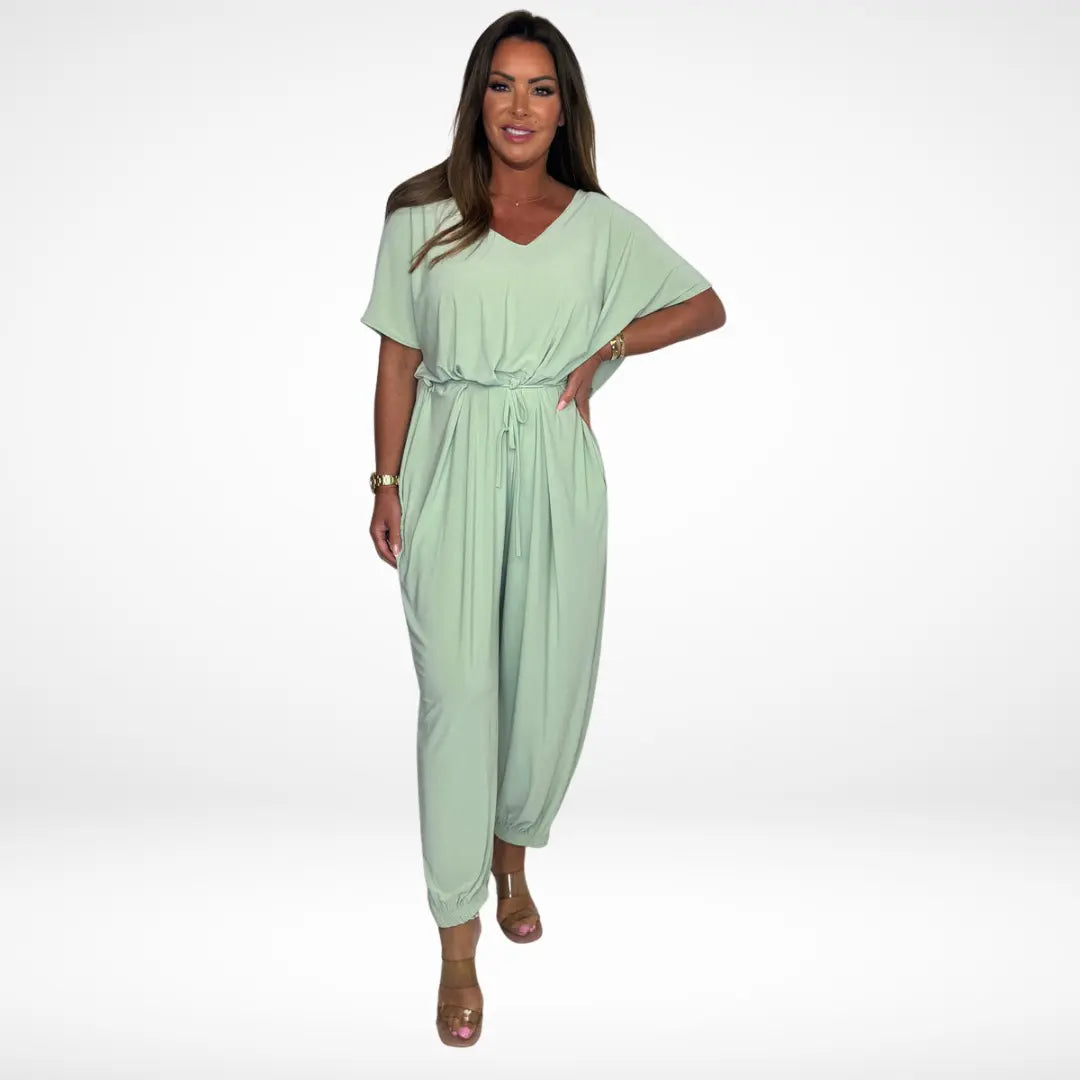 Elena | Relaxed V-Neck Jumpsuit with Waist Tie CULT ÉIRE