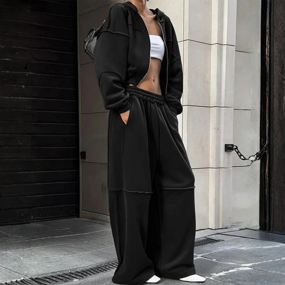 DARA™ - Comfy Zip Up Hooded Sweatshirt and Elastic Waist Pants Set CULT ÉIRE