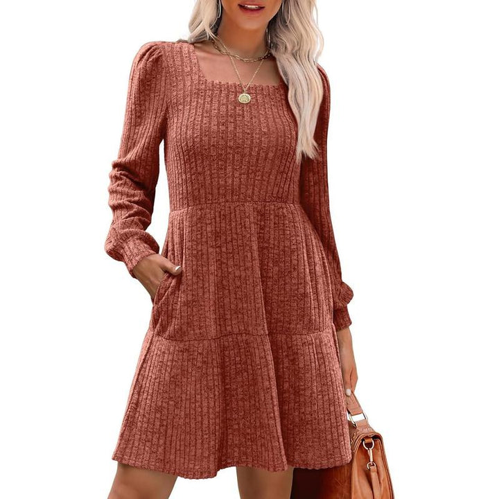ELIZA™ - Cozy Square Neck Long Sleeve Babydoll Sweater Dress CULTÉIRE DUBLIN
