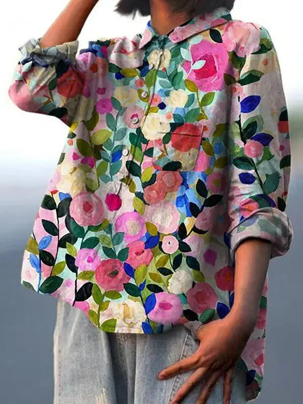 Delia | Colorful Spring Floral Garden Printed Women's Casual  Shirt CULT ÉIRE