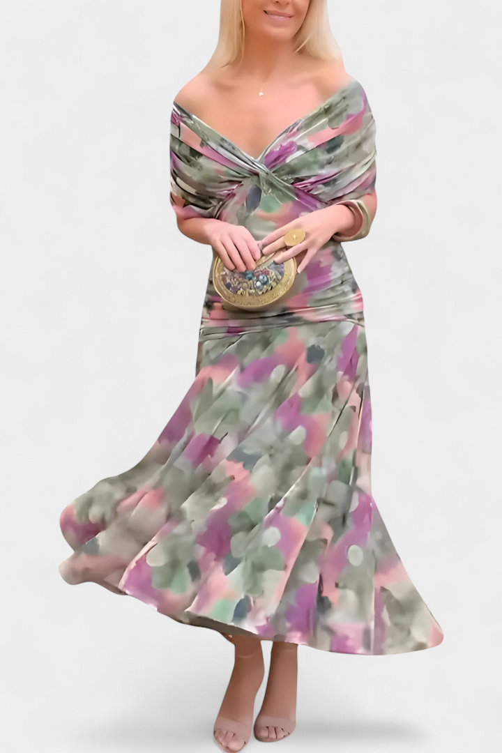 FLORENDA™ | Long Floral V Neck Dress CULTÉIRE DUBLIN