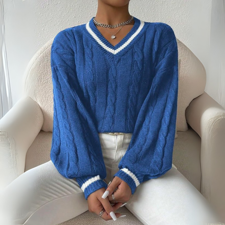 SOVU™ - Chic Long Sleeve V-Neck Sweater CULTÉIRE DUBLIN