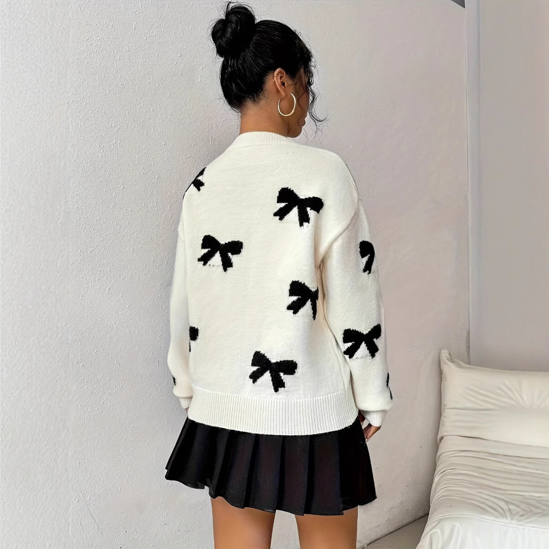 HATA™ - Comfy Bow Print Pullover Sweater CULTÉIRE DUBLIN