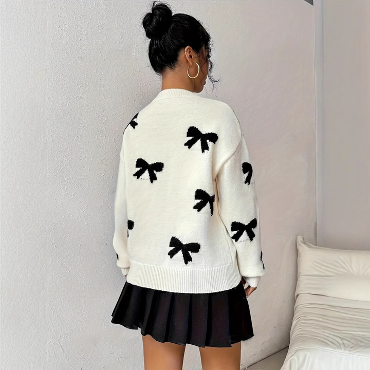 HATA™ - Comfy Bow Print Pullover Sweater CULTÉIRE DUBLIN