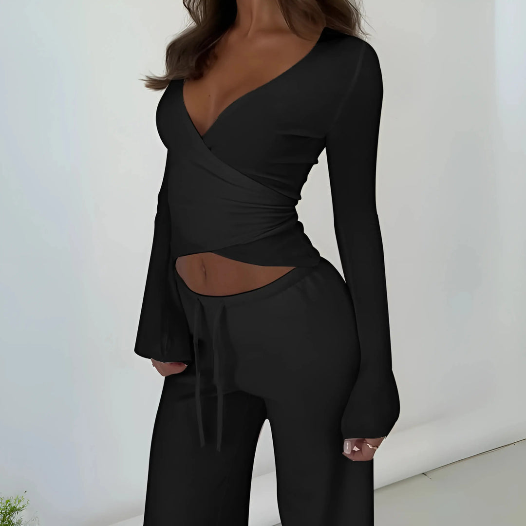 LETISA™ - Chic V-Neck Long Sleeve Top and Pants Set CULT ÉIRE