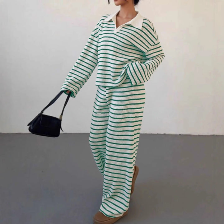 INCI™ - Casual Striped V-Neck Long Sleeve and Pants Set CULT ÉIRE