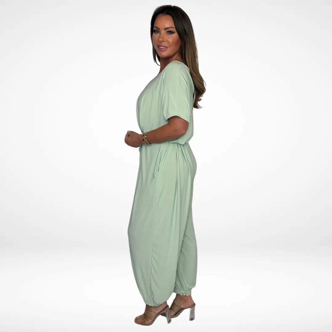 Elena | Relaxed V-Neck Jumpsuit with Waist Tie CULT ÉIRE