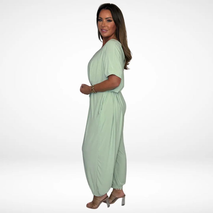 Elena | Relaxed V-Neck Jumpsuit with Waist Tie CULT ÉIRE