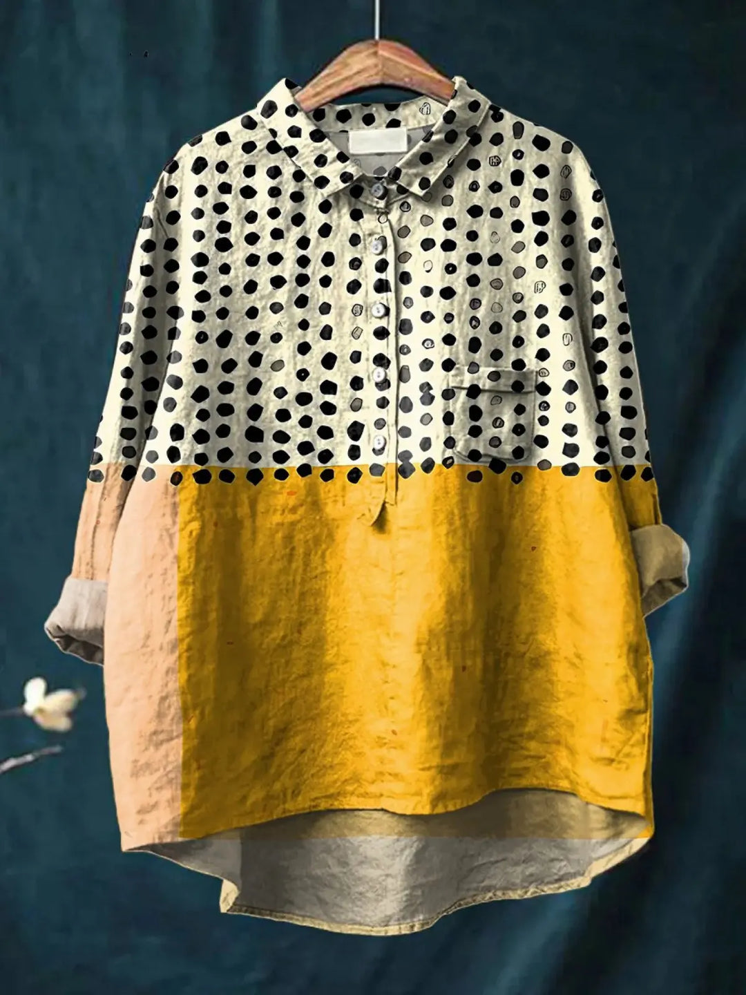 Alessia | Women's Yellow Color-blocked Dots Print Casual  Shirt CULT ÉIRE