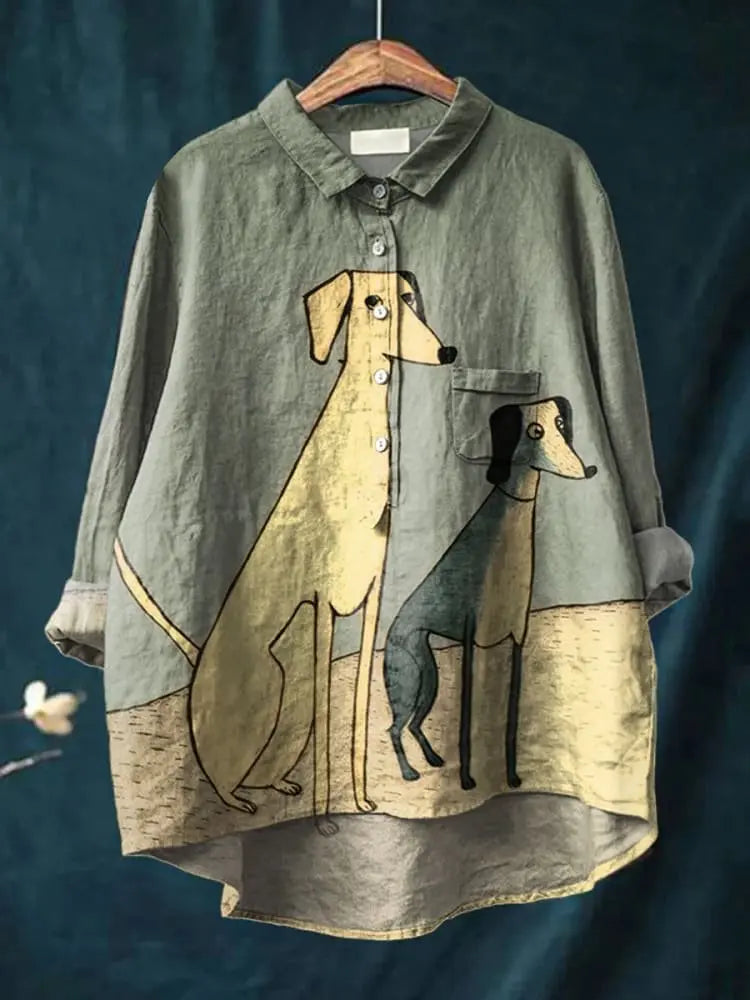 Hélène | Women’s Elegant Dog Print Casual Shirt CULT ÉIRE