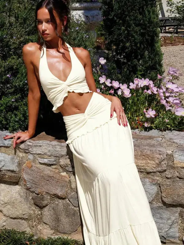ARIYA™ – Chic Plunge Neck Summer Two-Piece Outfit CULT ÉIRE