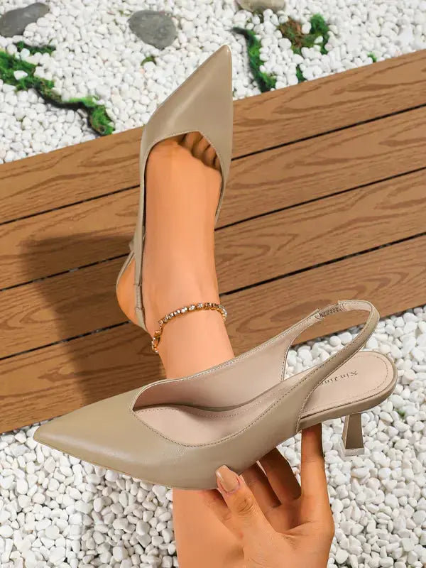 AMIRA™ - Women’s PU Leather Slingback Heels Simple Solid Color Pointed Toe Pumps CULT ÉIRE