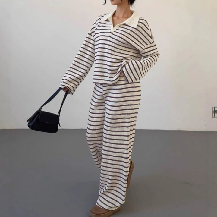 INCI™ - Casual Striped V-Neck Long Sleeve and Pants Set CULT ÉIRE