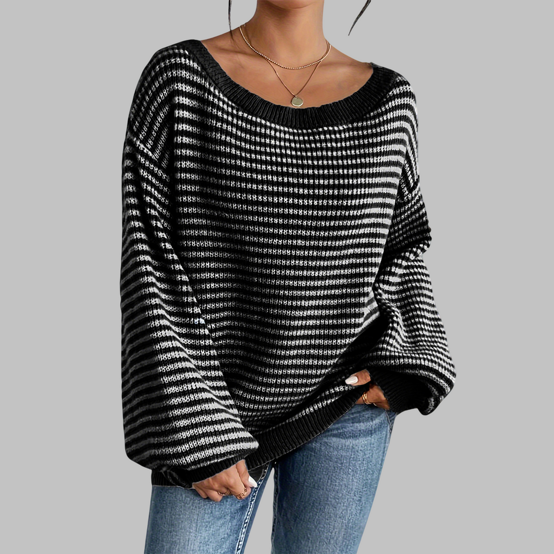 POSHIKO™ - Casual Striped Drop Shoulder Long Sleeve Sweater CULTÉIRE DUBLIN