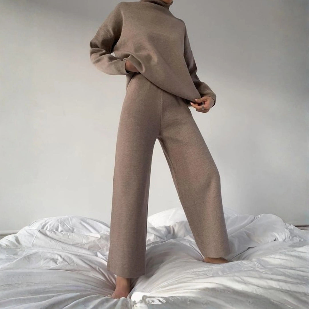 TADUM™ - Cozy Long Sleeve Turtleneck Top and Wide Leg Pants Set CULT ÉIRE
