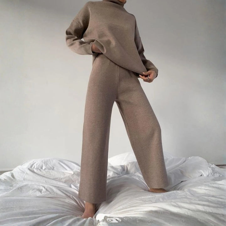 TADUM™ - Cozy Long Sleeve Turtleneck Top and Wide Leg Pants Set CULT ÉIRE