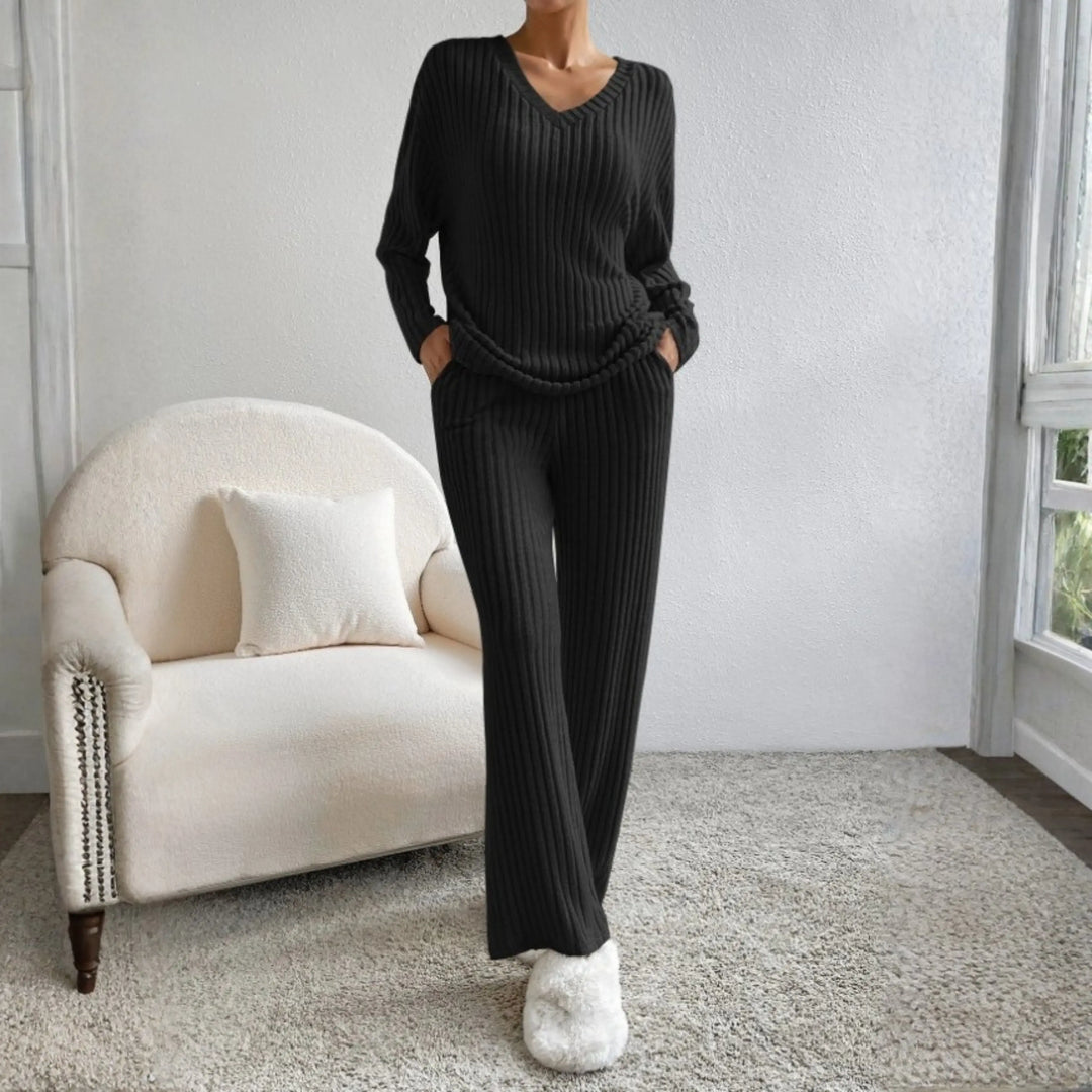 ENLINS™ - Casual Long Sleeve V-Neck Top and Pants Set CULT ÉIRE