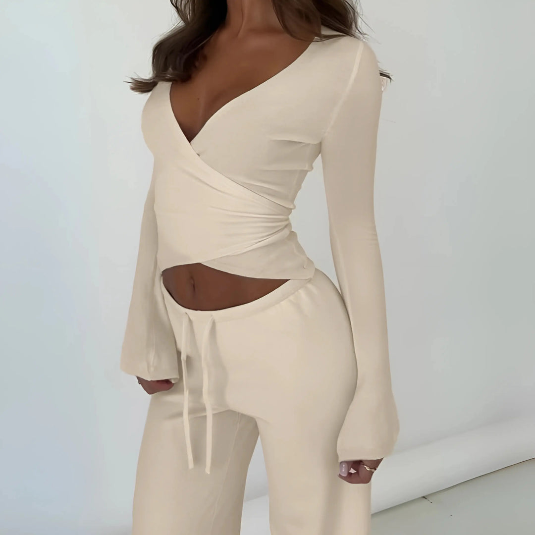 LETISA™ - Chic V-Neck Long Sleeve Top and Pants Set CULT ÉIRE