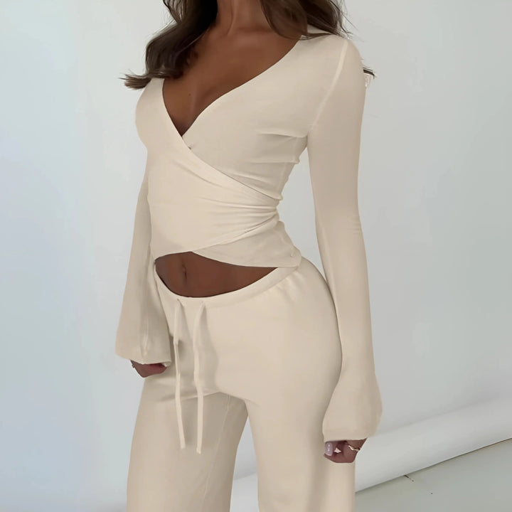 LETISA™ - Chic V-Neck Long Sleeve Top and Pants Set CULT ÉIRE