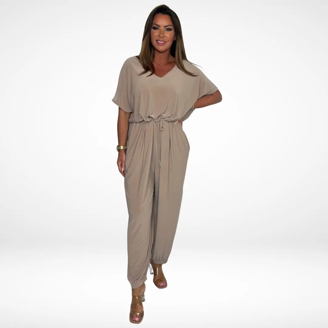 Elena | Relaxed V-Neck Jumpsuit with Waist Tie CULT ÉIRE