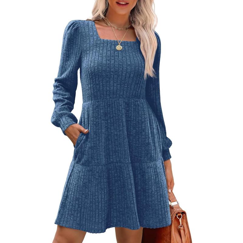 ELIZA™ - Cozy Square Neck Long Sleeve Babydoll Sweater Dress CULTÉIRE DUBLIN