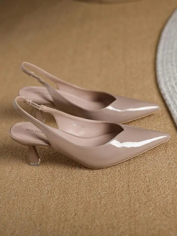 AMIRA™ - Women’s PU Leather Slingback Heels Simple Solid Color Pointed Toe Pumps CULT ÉIRE