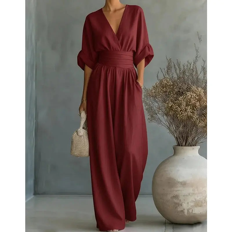 Slimelle | V Neck Wide Leg Jumpsuit CULT ÉIRE