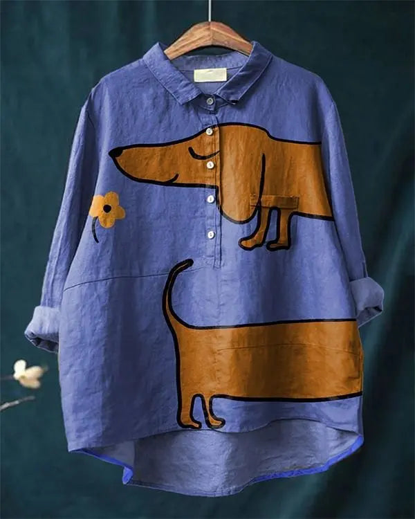 Mabel | Artistic Dachshund Print Casual Blouse CULT ÉIRE