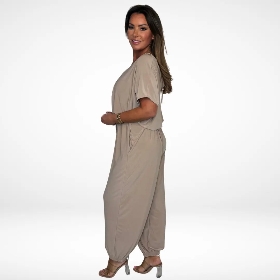 Elena | Relaxed V-Neck Jumpsuit with Waist Tie CULT ÉIRE