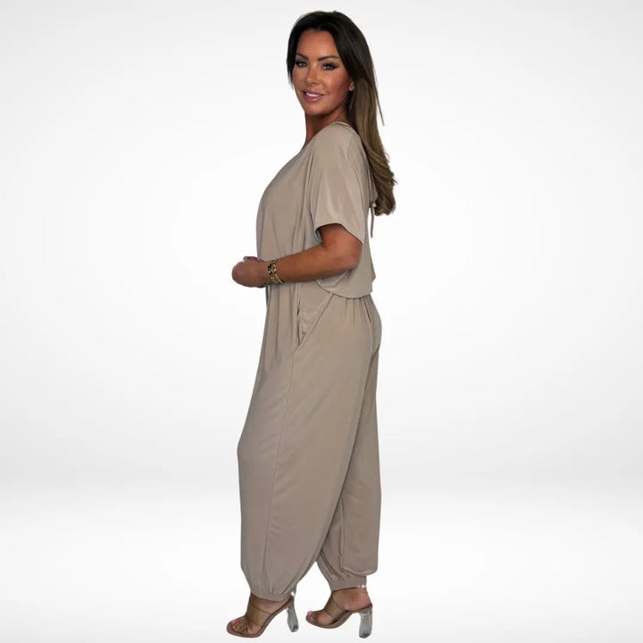 Elena | Relaxed V-Neck Jumpsuit with Waist Tie CULT ÉIRE
