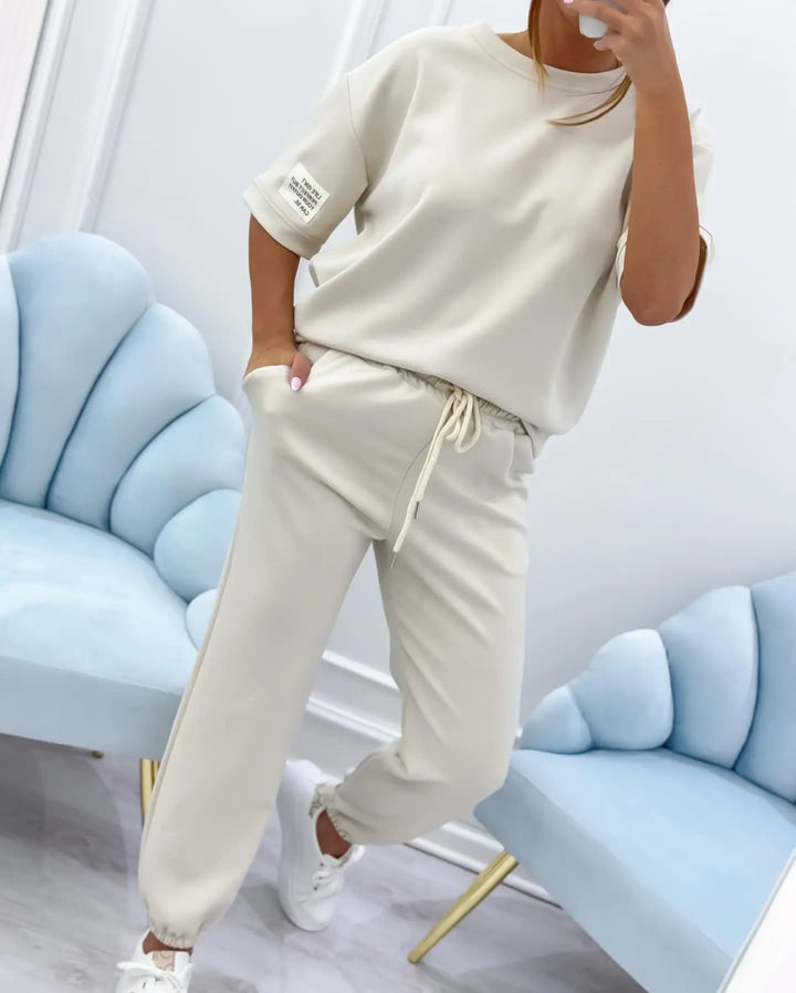 ELENZA | Women’s Casual Two-Piece Set with Solid Top and Trousers CULT ÉIRE