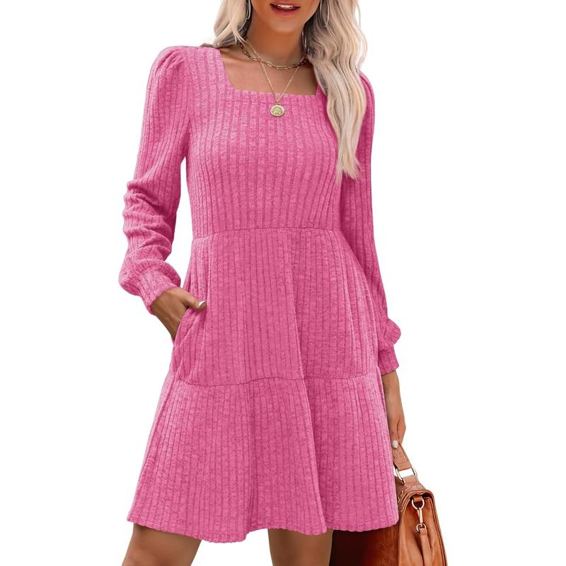 ELIZA™ - Cozy Square Neck Long Sleeve Babydoll Sweater Dress CULTÉIRE DUBLIN