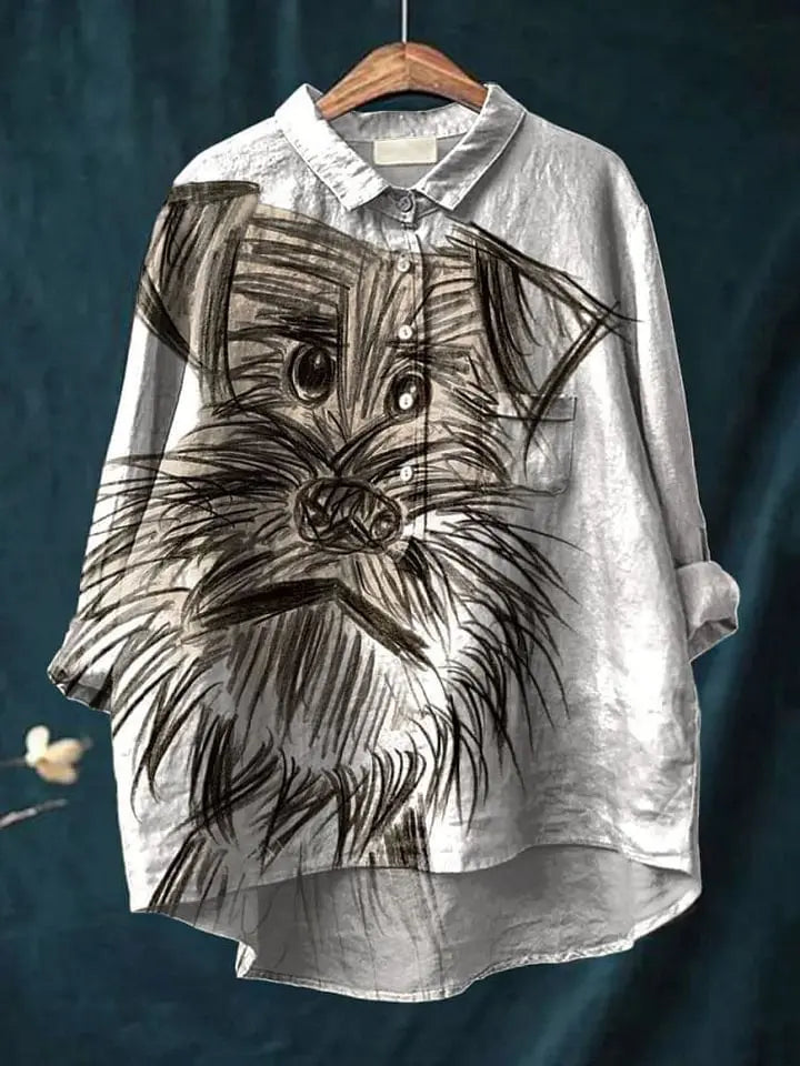 Daisy | Women’s Artistic Puppy Sketch Print Casual Shirt CULT ÉIRE