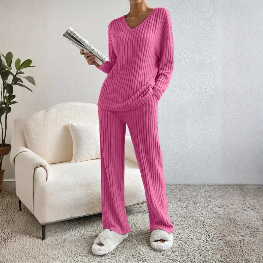 ENLINS™ - Casual Long Sleeve V-Neck Top and Pants Set CULT ÉIRE