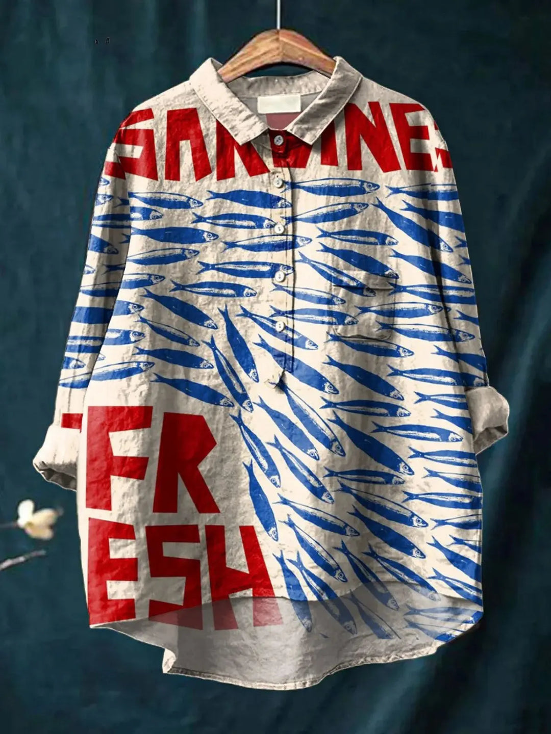 Amirah | Women's Vintage Fish Art Print Casual  Shirt CULT ÉIRE