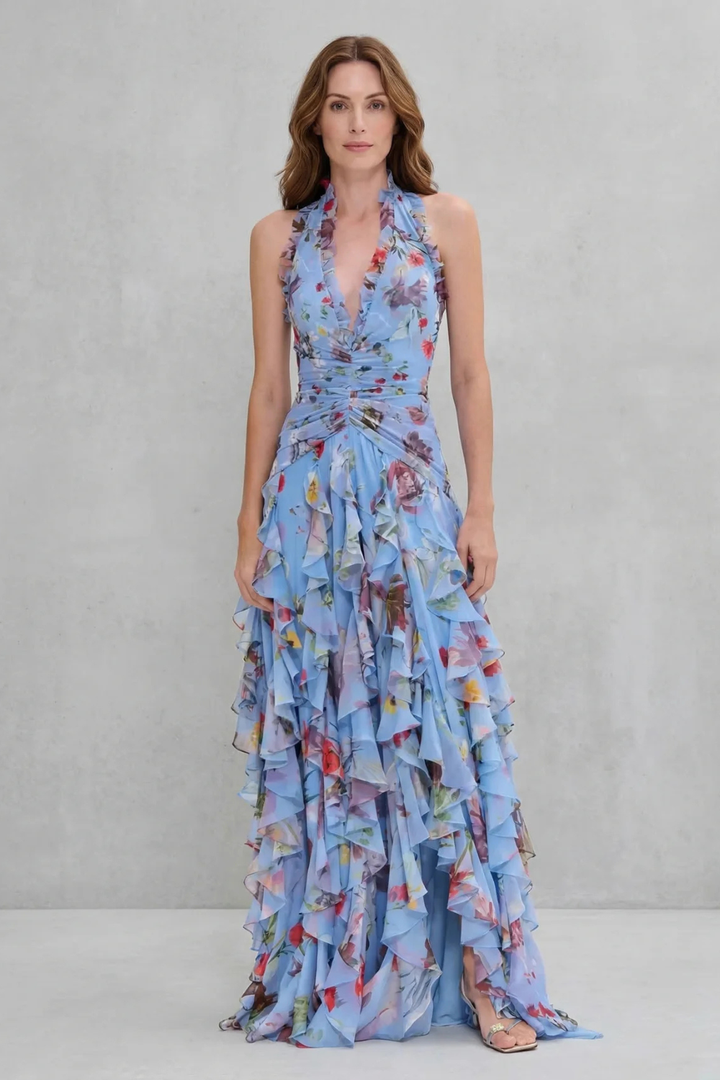 BELLADINA | Romantic Rose Cascade Halter Maxi Dress CULTÉIRE DUBLIN