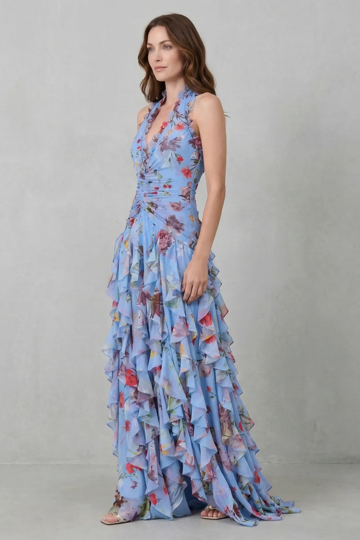 BELLADINA | Romantic Rose Cascade Halter Maxi Dress CULTÉIRE DUBLIN
