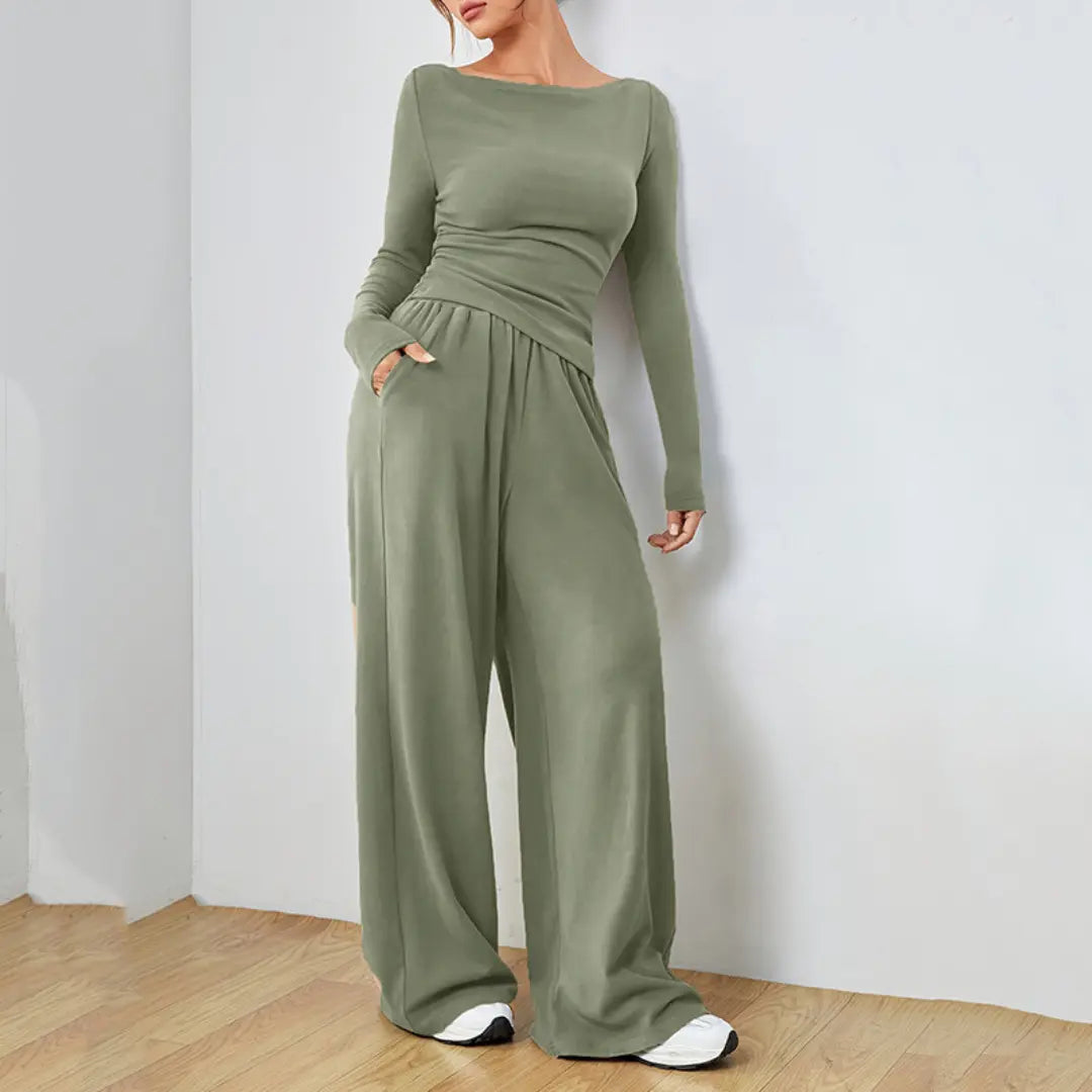 DANTARA™ - Casual Long Sleeve Top and Wide Leg Pants Set CULT ÉIRE