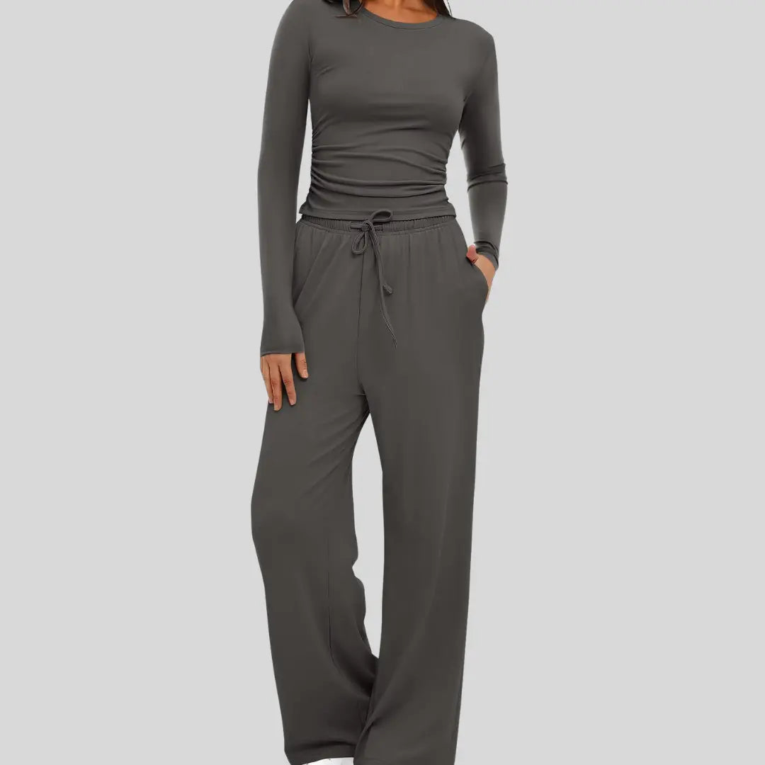 JANNY™ - Casual Long Sleeve Top and Wide Leg Pants Set CULT ÉIRE