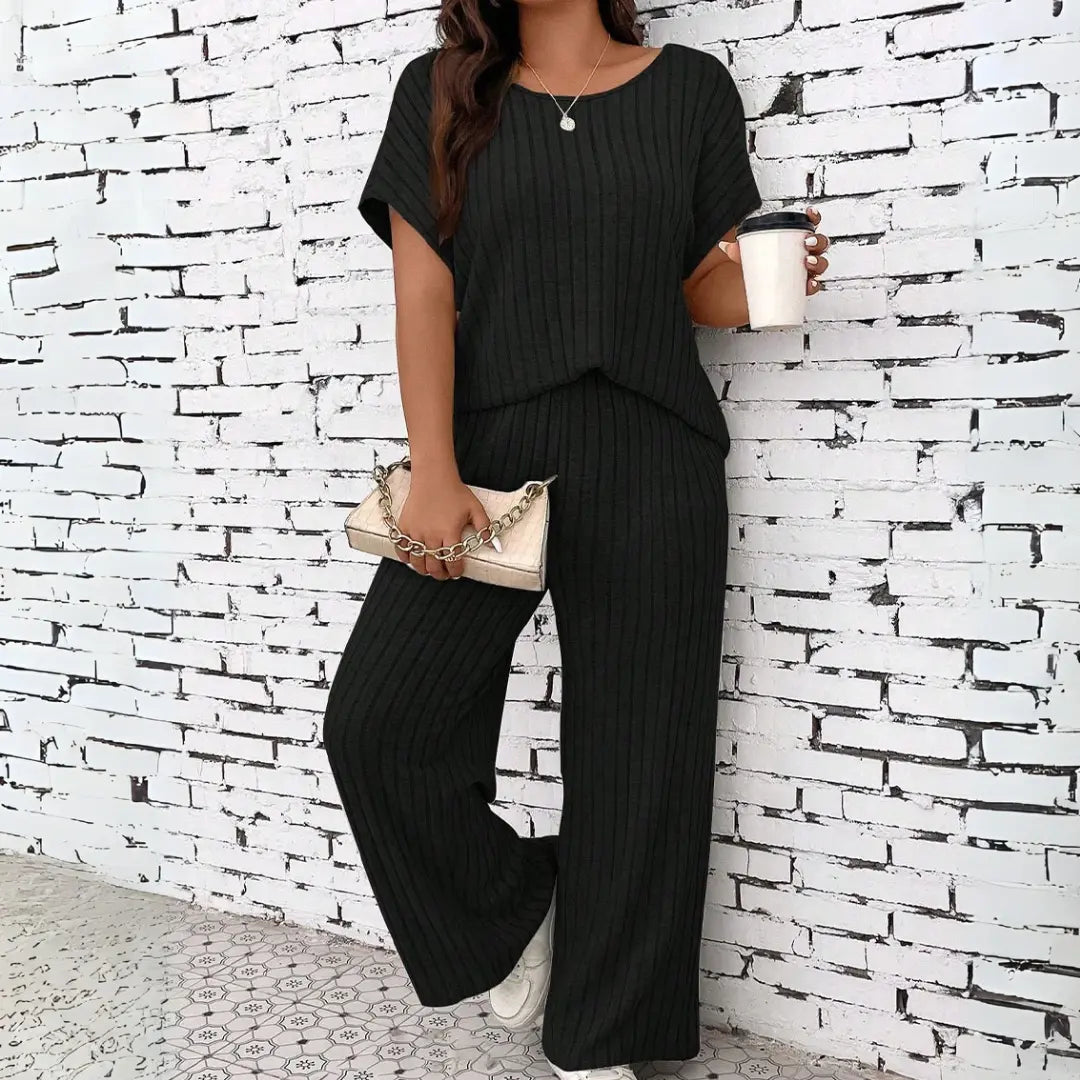 WAUNA™ - Casual Plus Size Short Sleeve Top and Pants Set CULT ÉIRE