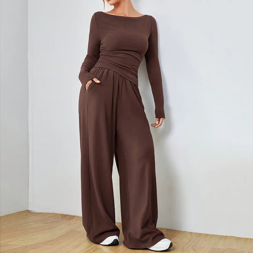 DANTARA™ - Casual Long Sleeve Top and Wide Leg Pants Set CULT ÉIRE