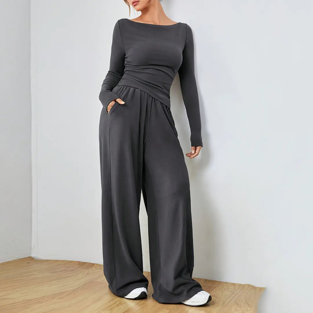 DANTARA™ - Casual Long Sleeve Top and Wide Leg Pants Set CULT ÉIRE