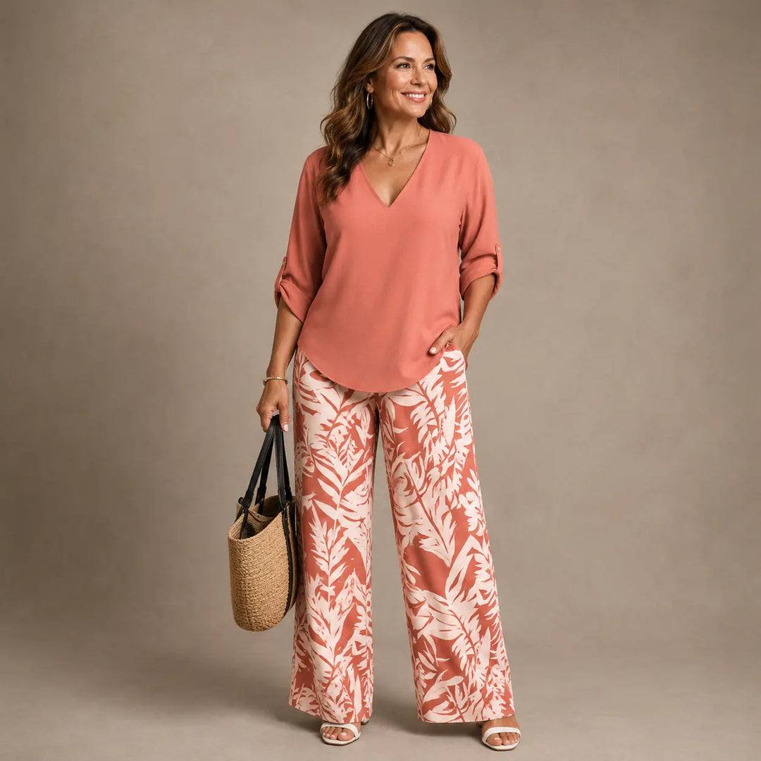 Liwia™ | V-Neck Top and Printed Trousers CULT ÉIRE