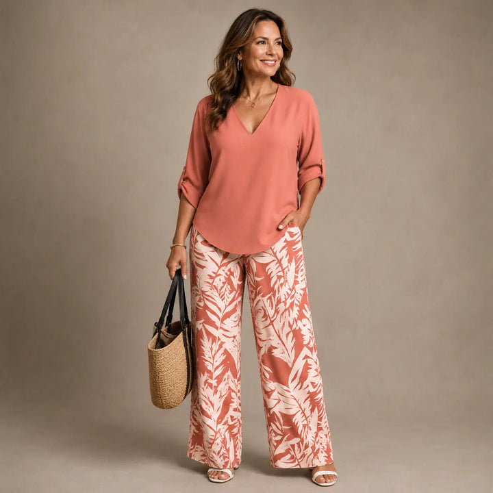 Liwia™ | V-Neck Top and Printed Trousers CULT ÉIRE