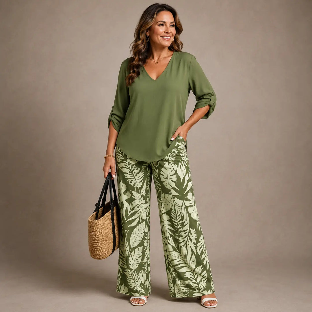 Liwia™ | V-Neck Top and Printed Trousers CULT ÉIRE
