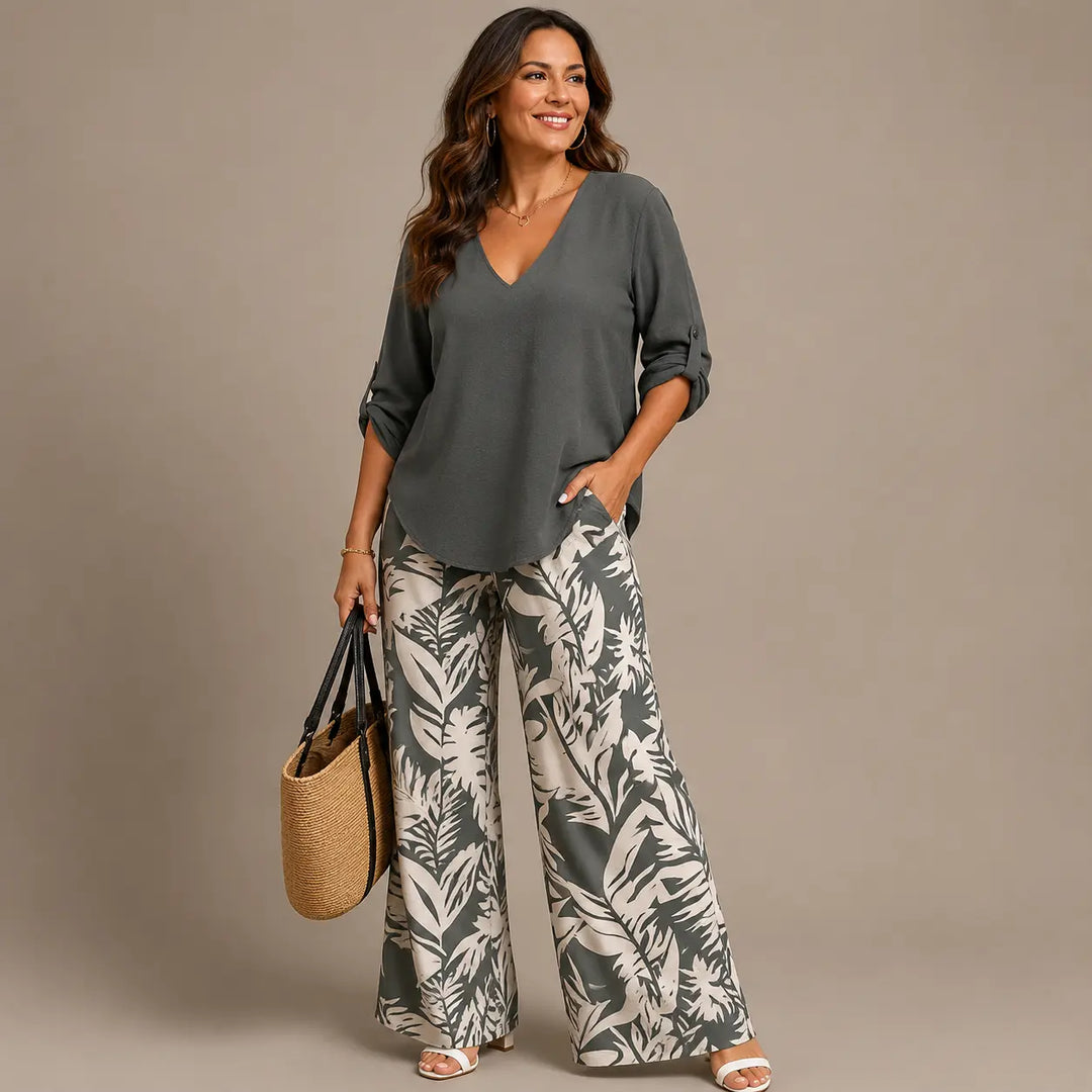 Liwia™ | V-Neck Top and Printed Trousers CULT ÉIRE