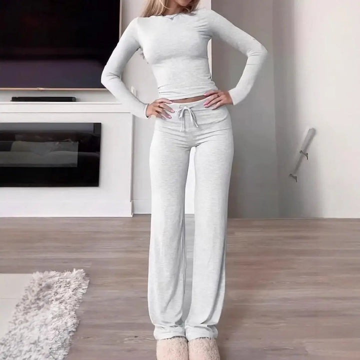 KUTIS™ - Casual Round Neck Crop Top and Drawstring High Waist Pants Set CULT ÉIRE