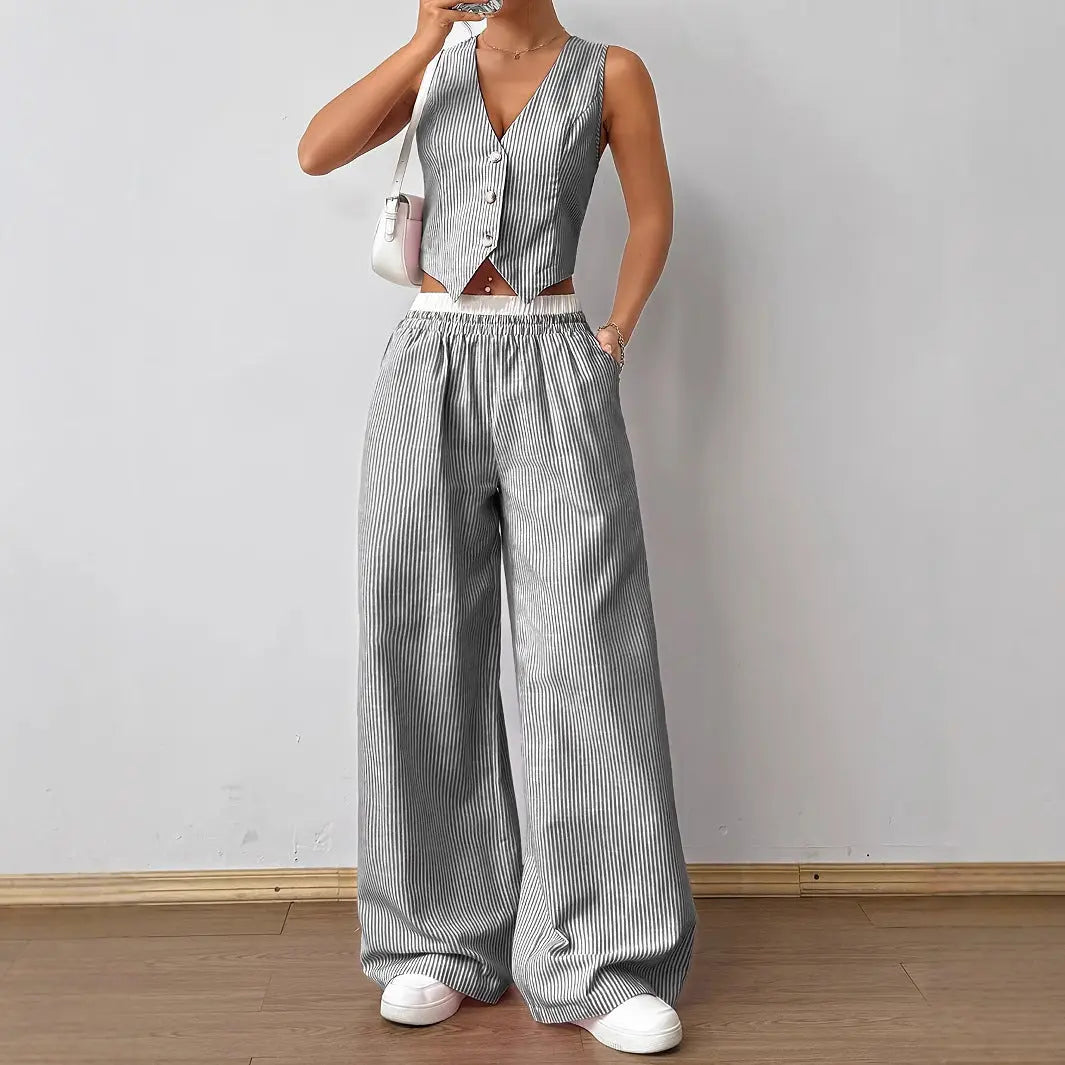 DULCE™ – Elegant Sleeveless Two-Piece Striped Lounge Set CULT ÉIRE