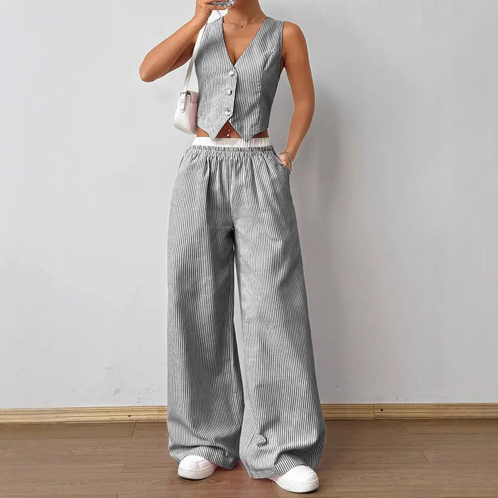 DULCE™ – Elegant Sleeveless Two-Piece Striped Lounge Set CULT ÉIRE