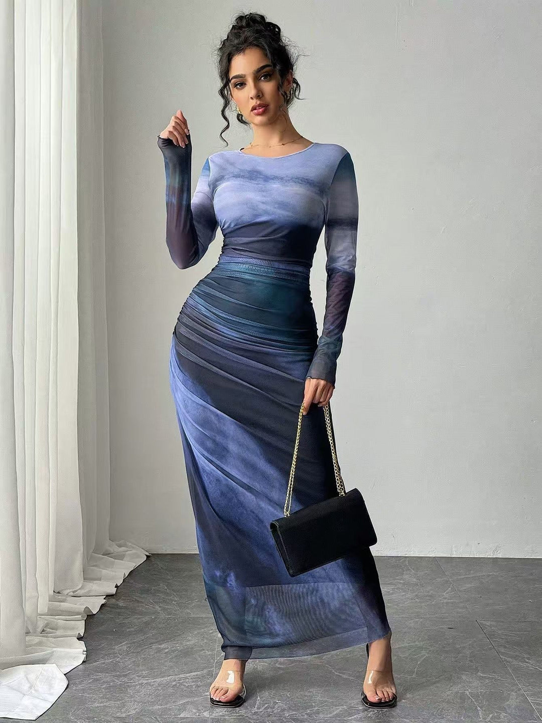 JULIA™ - Comfy Printed Long Sleeve Round Neck Bodycon Maxi Dress CULTÉIRE DUBLIN